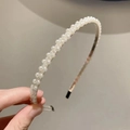 Handcrafted pearl headband set with white faux pearls on a slim light gold metal frame - 27# Double Row Dense Small Pearl Headband