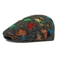 Vintage black beret with colorful butterfly embroidery and adjustable metal buckle - Adjustable / Black