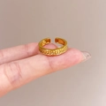 Adjustable gold butterfly ring with S925 stamp and wheat ear pattern texture - Wheat Brushed