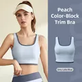 Grey Lake Blue high elasticity seamless yoga sports bra with contrast trim design - S / Grey Lake Blue Bra
