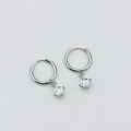 Silver hoop earrings with square-cut clear cubic zirconia pendant in elegant style - Silver White Square Earrings