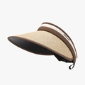 Visiera parasole da donna in paglia con design a righe beige e marrone anti-UV - Regolabile / Cachi