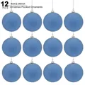 Lot de 12 boules de Noël floquées bleues de 6 cm avec ficelles de suspension blanches - 6cm-12 Pièces / Bleu Ciel