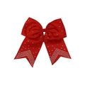 Vibrant red grosgrain bow hair tie with sparkling silver rhinestone V-pattern - Red