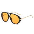 Retro Oversized Aviator Sonnenbrille mit schwarzem Rahmen gelben Gläsern und Doppelsteg - Schwarzer Rahmen Orange Gläser