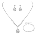 Macro detail of silver bridal jewelry set with pear-cut cubic zirconia and drop pendants - 7# Silver Water Drop Pendant