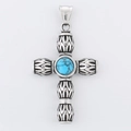 Vintage kruishanger voor heren met gegraveerde vleugels en turquoise steen - Verentextuur Turkoois Stijl (KP119891-MI) / Alleen Hanger