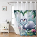 Tenda da doccia impermeabile con stampa a cuore di cigni bianchi e decorazioni floreali - SYL-1 Cuore di Cigno (Solo Tenda) / 181x188cm