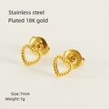 7mm heart-shaped stainless steel stud earrings with 18K gold plating and beaded texture - Beaded Heart Shape (ZXG618)