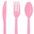 Set di posate in plastica rosa con manici diamantati per feste e tavola di Natale - Coltello di Plastica Dorata