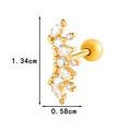 Golden titanium steel leaf stud earring with marquise cubic zirconia stones 1.34cm - Leaf & Wing Shaped Style (0189-6# Gold)
