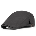 Classic dark grey flat cap in cotton twill with adjustable side metal buckle - Adjustable / Gray
