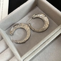 Silver chunky C-shaped hoop earrings with unique irregular molten lava texture finish - 62# Silver Hammered Lava C-shape Silver Earring Post