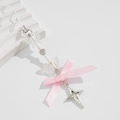 Detail of pink bow phone strap with butterfly beads and silver star pendants - Pink Butterfly Star