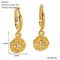 Detail of gold 18k plated stainless steel hoop earring with starburst zircon pendant - Eight-pointed Star Style (SE625G)