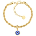 Goldenes Kordelarmband mit blauem Evil-Eye-Anhänger und S.STEEL-Stempel auf weißem Grund - Blau