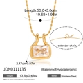 Collana a sfere in acciaio dorato con ciondolo rettangolare in zircone lunga 50+5cm - Collana Catena a Sfere Strass Rettangolare Oro (JDN0111135)