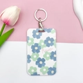 Student ID card holder with blue and green flower pattern and wristlet keychain - Round Buckle Keychain / Teal