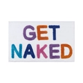 White plush bathroom mat featuring colorful 'GET NAKED' jacquard letters design - GET NAKED-White Base Colorful Letter