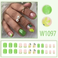 Französisches grünes Glitzer-Nagelset mit Gänseblümchen-Mustern und 24 wiederverwendbaren Teilen - Frischer Grüner Gänseblümchen-Stil (W1097)
