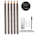 Augenbrauenstift-Set Mittelbraun 5 Stück inkl. Rasierer und Schablonen für Makeup - Nr. 15 Mittelbraun (5er Set) + 2 Klingen + Schablonen + Bürste