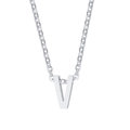 Silver-finished stainless steel necklace featuring a vertical letter V initial pendant - Letter V / Silver