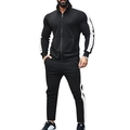 Men's track jacket and pants set with white contrast side stripes in black - Black