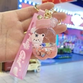 Pink tiger quicksand keychain with liquid glitter bottle and silicone wrist strap - Soda Bottle with Leather Rope