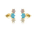 S925 silver gold-plated flower earrings with purple, blue and clear cubic zirconia - 925 Silver / Multicolor