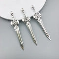 Three antique silver sword alloy pendants for DIY jewelry and keychain accessories - 12x59mm Vintage Sword/Antique Silver