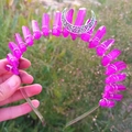 Pink quartz crystal wicca headband with silver crescent moon pendant on outdoor lawn - Fuchsia (Silver Moon)