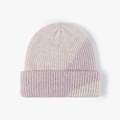 Berretto in maglia spessa beige e lilla con risvolto a coste per l'inverno - Taglia unica / Rosa e Beige