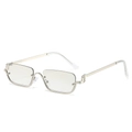 Silver metal half-frame rectangular sunglasses with clear lenses for a trendy street look - Silver Frame Silver Mirror Lens