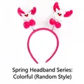 Pink plush Christmas headband with spring-loaded white reindeer and snowflake embroidery - TK-03P (Spring Headband Series: Pink Deer)