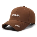 Distressed dark brown baseball cap featuring white NY&JA 3D embroidery accents - Adjustable / Coffee