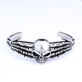 Gothic skull and skeleton hand open cuff bracelet in vintage silver stainless steel - Steel Color (AB0204)
