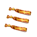 Set of 3 elastic softball hair ties in yellow with red stitching design used as wristbands - Yellow Red Stitching