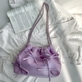 Lavender PU leather shoulder bag with bow accents and silver chain strap details - Purple