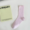Pink modal cotton mid-calf socks with sweet lettuce edge ruffles and ribbed texture - Light Pink