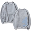 Grey Y2K crewneck sweatshirt with blue back print design shown in a flat lay view - S / Khaki (Pattern 2)