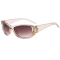 Champagne brown wrap-around butterfly sunglasses with gold metallic butterfly hinges - Champagne Frame Double Tea Lens