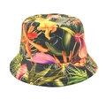 Detailed close-up of vibrant tropical floral print on a canvas bucket hat for sun protection - M (56-58cm) / Black Tropical Floral Print (2#)