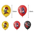 Detailed view of 12-inch medieval knight balloons in red, yellow, and black colors - Knight Printed Balloons