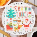 Christmas square paper napkins with reindeer print and Merry Christmas text on a plate - Red Green Merry Christmas Text (JR-12)