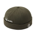 Army green cotton canvas brimless dockers hat with heartbeat embroidery and retro style - Army Green