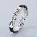 Bracelet pour homme en cuir tressé noir avec maillons en acier inoxydable argenté totem - 21cm / Style à Motif de Relief Argenté (KB56154-D)