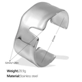 Minimalist silver wide open bangle in stainless steel with wavy edge and polished finish - Wide Wave Edge Cuff Bracelet (SZ177S)