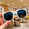 Foldable square kids sunglasses in white and blue contrast with dark lenses - Beige (Foldable)