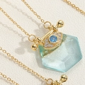 Vintage gold-plated titanium necklace with light blue evil eye zircon pendant - Blue