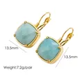 Detail view of square amazonite stone earrings with gold stainless steel dimensions - Amazonite